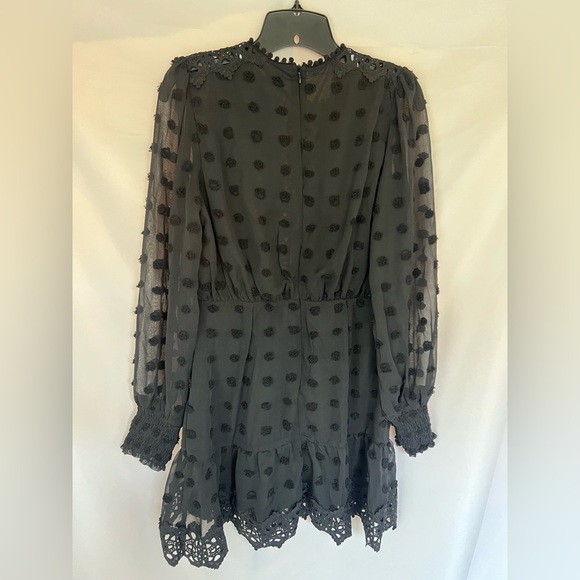 Lulu's Lust or Love Black Embroidered Lace Long Sleeve Dress Women's Size Medium - Picture 7 of 10